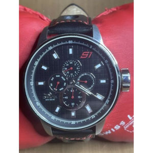 Invicta S1 Multifunction Watch 48mm 16017 Black Leather Band w/ Red Stitching